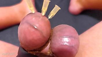 Testicle Skewering CBT, Edging & Cumshot with 3 Precum & Stretched Balls