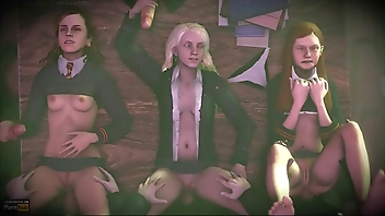 Group sex at Hogwarts from the world of Harry Potter: Ginny Weasley, Luna Lovegood, Hermione Granger - porn-chat.space