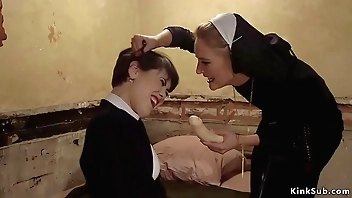 Brunette sister rimming lesbian nun