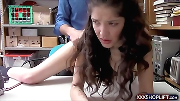 Skinny brunette shoplifter chick gets punish fucked