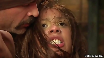 Slim ebony babe is anal gangbanged