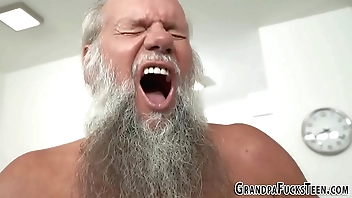 Teenager rides grandpas cock