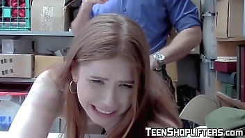 Redhead teen suspect is strip searched and fucked by a guard