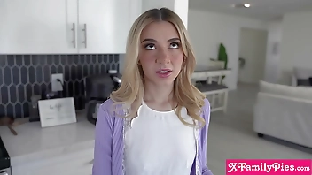 Tiny stepsister teen Demi Hawks caught by stepbro watching porn on phone