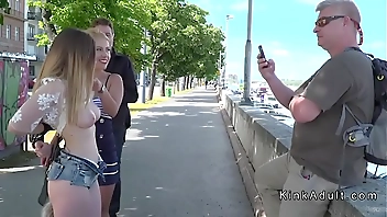 Public double penetration fuck for busty