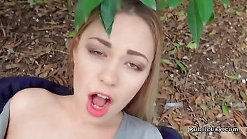 Blonde in pantyhose fucks in public pov