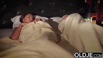 Grandpa fucks his young wife licks her pussy and cums in her pretty mouth