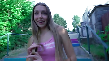 Public Agent - Tall slim girl with long legs could easily be a model but loves money and cock and looks good with a dick cumming inside her