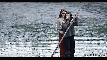 Lesbian adventures on wooden raft # Brea Daniels and Raven