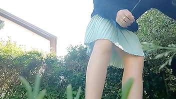 whore! pissing and burping in the public park without underwear