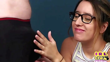 CFNM amateur teen does her 1st CFNM BJ with cumshot ending