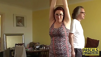 Bound chubby sub milf