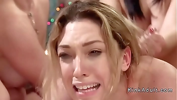 Hot blonde lesbian anal gangbanged