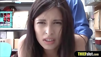 Skinny and pale shoplifter fucked hard from behind