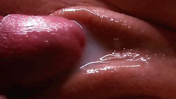 Slow-mo. Extremely close-up. Finished in between her pussy lips