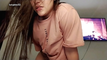 Horny Colombian model masturbating in her room
