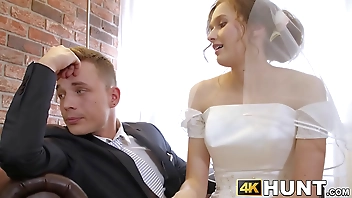 Beautiful bride fucks stranger while hubby cuckolds