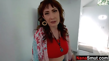 My hippie GILF stepgrandma gives me blowjob & titjob