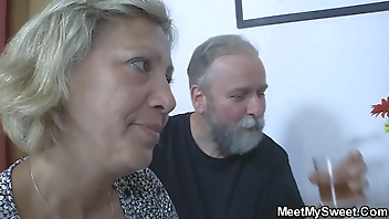 Old couple with son's teen gf threesome family orgy