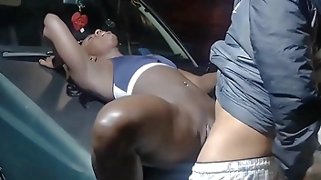 A hot fuck on the hood of the car enjoy a lot seeing this black
