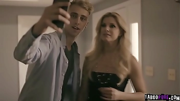 Cheater MILF India Summer caught by her horny stepson with someone else so he her to fuck her mature pussy and filled her face with cum.