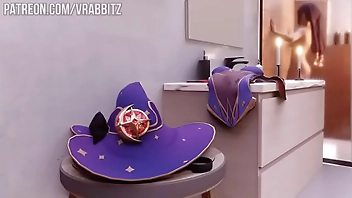 Mona (Genshin Impact) plays with a dildo