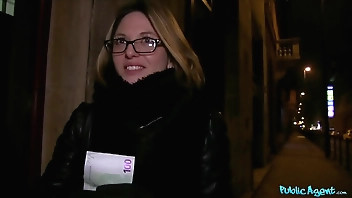 Public Agent French Babe in Glasses Fucked on a Public Stairwell