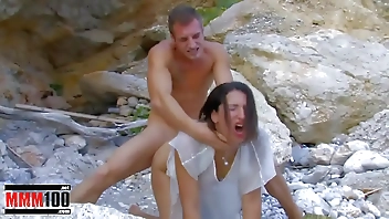 Beautifull brunette babe fucked hard at the beach