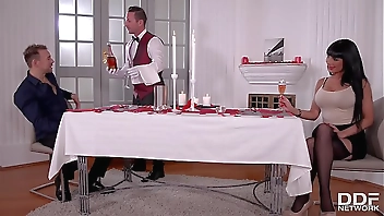 Long-haired goddess Valentina Ricci takes two big hard dicks up her holes