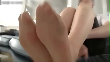 Japanese women (Office Lady) show their sweaty feet after long day at work in stockings POV femdom foot fetish JAV