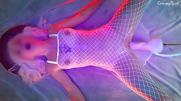 Hot Blonde In White Stockings Moans In a Puddle Of Cum While She Is Getting Orgasm With a Huge Cock