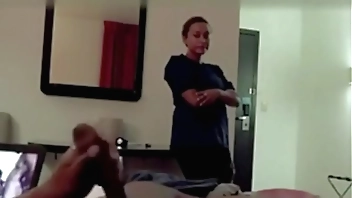 Hotel Maid Catches Him Jerking and Watches Him Cum