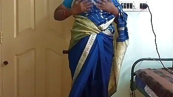 des indian horny cheating tamil telugu kannada malayalam hindi wife vanitha wearing blue colour saree  showing big boobs and shaved pussy press hard boobs press nip rubbing pussy masturbation