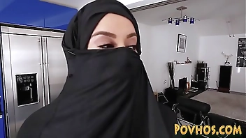 Muslim busty slut pov sucking and riding cock in burka
