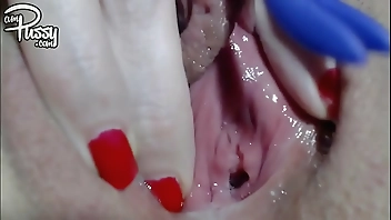 Wet bubbling pussy close-up masturbation to orgasm, homemade