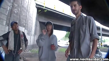 In the backseat Nacho strips her, fingers her in the fast moving car and brings her to his hotel so he can dress her up like a proper slut in pink fishnets