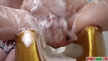 Miina Kanno gets busy with dick in the soapy bath - More at Japanesemamas com
