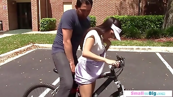 Busty petite teen cyclist rides big cock