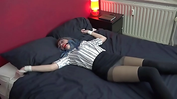 Teen Luna Grey Spread Eagle tied and Ballgagged