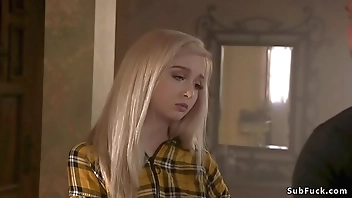 Fan fucks blonde cam girl in bondage