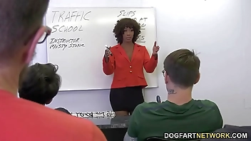 Misty Stone giving head to 10 guys until they cum