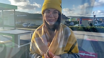 Blowjob in the car wash, fucking and cum on the face in the toilet at the gas station