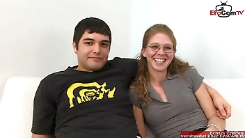 Skinny Wife with glasses fucks a BBC infront of the cuckold