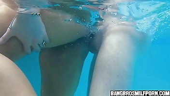 Hot blonde with big tits gets boned in the pool - milf porn