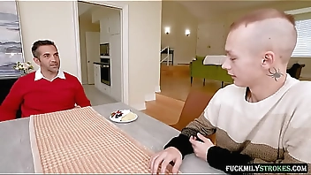 Horny stepsister seduces her stepbrother's new girlfriend to test how well she fucks, often the stepfather also joins in and they have an intense threesome until they all cum.